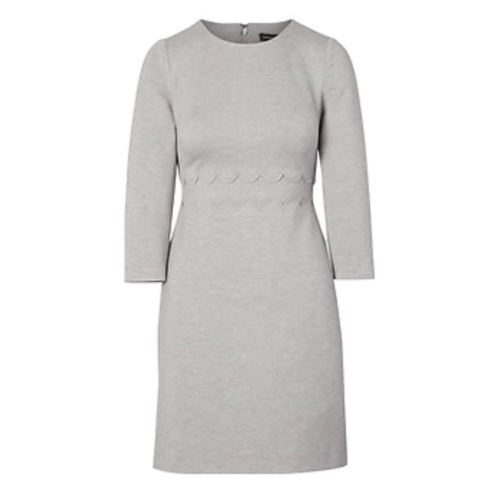Banana Republic 3/4 Sleeve Gray Scallop Ponte Sheath Dress 2P